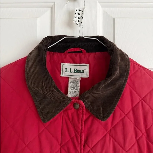 Vintage L.L. Bean Women's Quilted Red barn Jacket with Suede Brown Collar - Picture 3 of 11